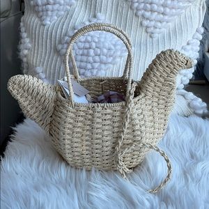 Zara Natural Woven Teapot-Shaped Kids Bag